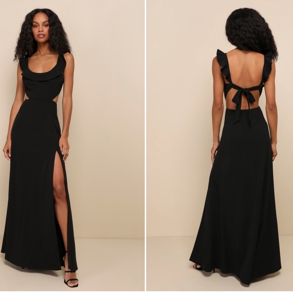 Lulu's Black Ruffle-Back Cutout Maxi Dress